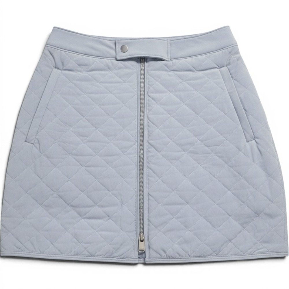 Athleta Apres Ski Skirt Blue Grey Quilted Full Zip‎ Insulated Mini Size 4